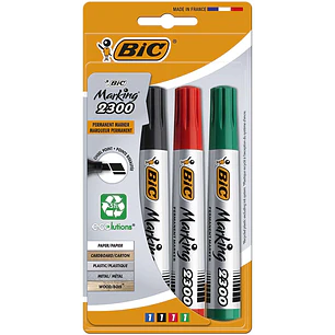 Bic Marking 2300 Ecolutions Pack de 4 Rotuladores Permanentes - Punta Biselada - Tinta con Base de Alcohol - Ecologico - Colores Surtidos