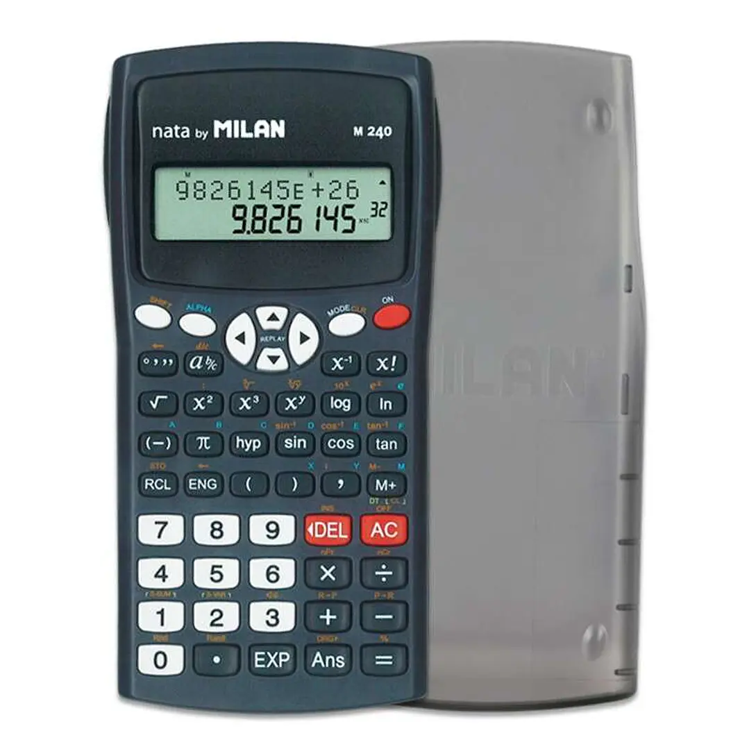 Milan M240 Calculadora Cientifica 10+2 Digitos - Pantalla de 2 Lineas - 240 Funciones Integradas Incluyendo 124 Cientificas - Carcasa Protectora - Col 1