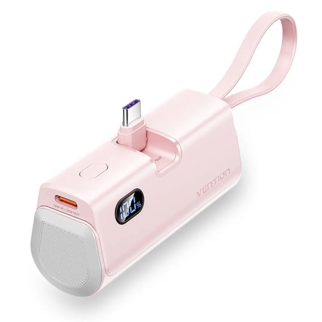 Vention PowerBank 4800mAh - USB-C - Carga Rapida 22.5W - Conector Plegable - Color Rosa 1