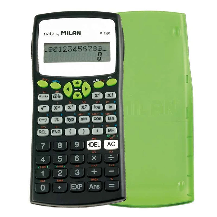 Milan M240 Calculadora Cientifica 10+2 Digitos - Pantalla de 2 Lineas - 240 Funciones Integradas Incluyendo 124 Cientificas - Carcasa Protectora Verde 1