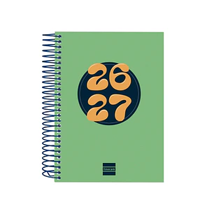 Finocam Cool Agenda Escolar 26/27 - 1 Dia por Pagina - Formato 8º - 120x164mm - Tapas de Carton Forrado - Papel de 80g/m2 - Espiral Metalica - Esquina