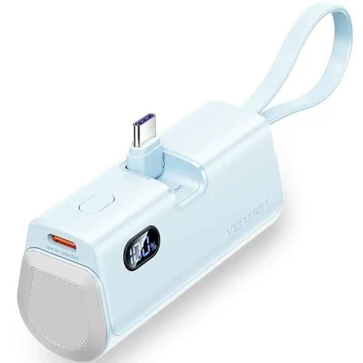 Vention Powerbank de 4800mAh - Potencia de Salida hasta 22.5W - Cable USB-C y Lightning Integrado - Pantalla Digital - Plegable - Color Azul 1