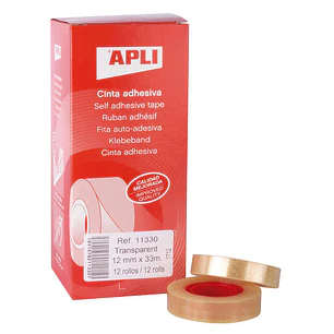 Apli Cinta Adhesiva Transparente 12mm x 33m - Resistente al Agua y a la Intemperie - Facil de Cortar y Aplicar - Ideal para Manualidades y Embalaje Tr
