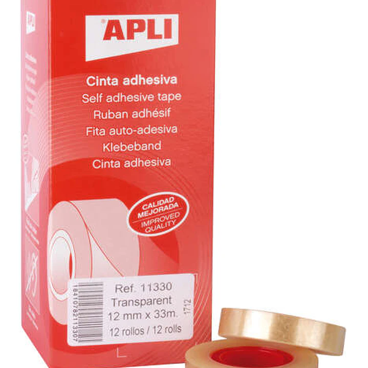 Apli Cinta Adhesiva Transparente 12mm x 33m - Resistente al Agua y a la Intemperie - Facil de Cortar y Aplicar - Ideal para Manualidades y Embalaje Tr 1