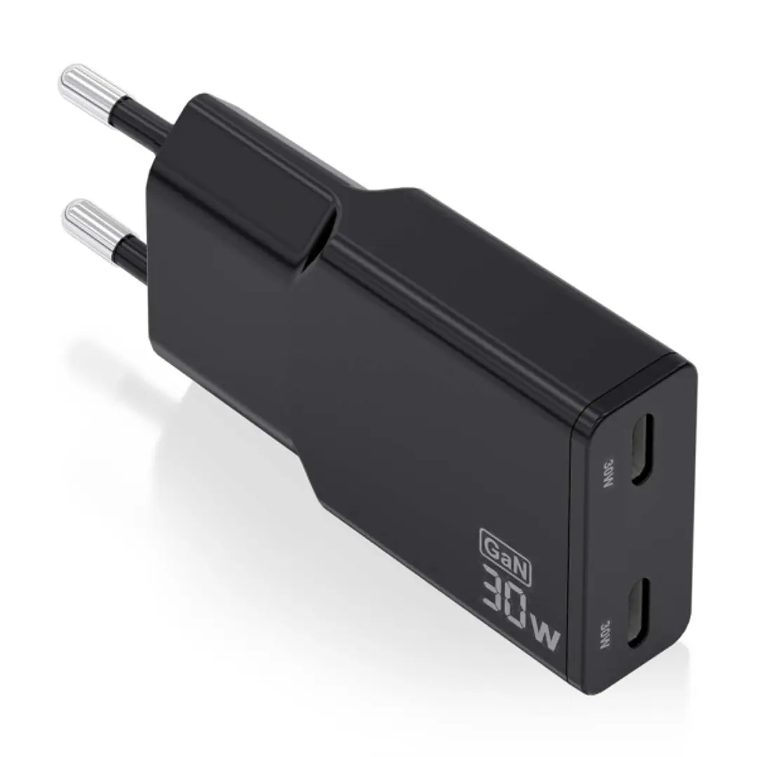 Aisens Cargador GaN Ultra Delgado 30W - 2xUSB-C PD3.0 QC4.0 - Color Negro 1