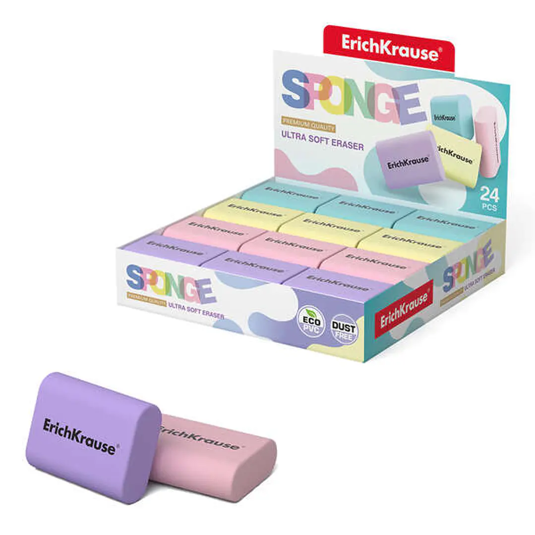 Erichkrause Sponge Goma de Borrar - Borrador Super Suave - Forma Ergonomica - Hipoalergenico Eco-Pvc - Color Blanco 1