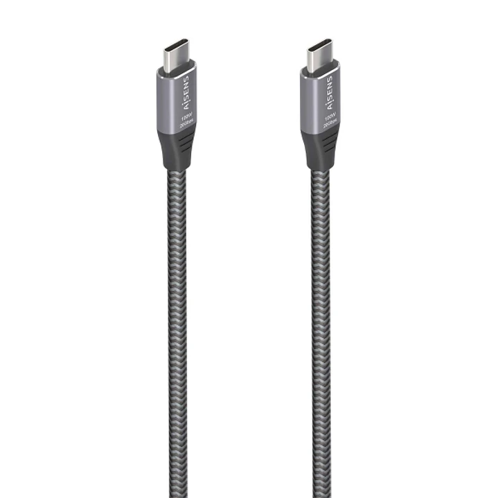 Aisens Cable USB 3.2 Gen2x2 Aluminio 20Gbps 8K@30Hz 5A 100W E-Mark - Tipo USB-C/M-USB-C/M - 3.0m - Color Gris 1