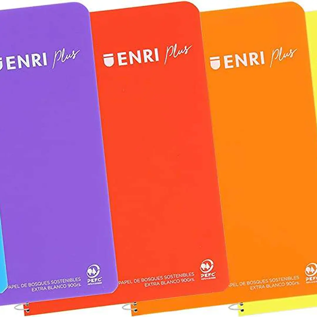 Enri Plus Cuaderno Espiral Formato Folio 1 Linea - 80 Hojas 90gr con Margen - Cubierta de Plastico - Colores Surtidos 1