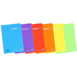 Enri Plus Cuaderno Espiral Formato Folio Cuadriculado 4x4mm - 80 Hojas 90gr con Margen - Cubierta de Plastico - Colores Surtidos