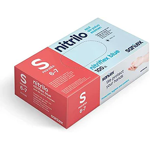 Santex Nitriflex Blue Pack de 100 Guantes de Nitrilo para Examen Talla S - 3.5 gramos - Sin Polvo - Libre de Latex - No Esteriles - Color Azul