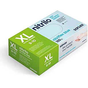 Santex Nitriflex Blue Pack de 100 Guantes de Nitrilo para Examen Talla XL - 3.5 gramos - Sin Polvo - Libre de Latex - No Esteriles - Color Azul