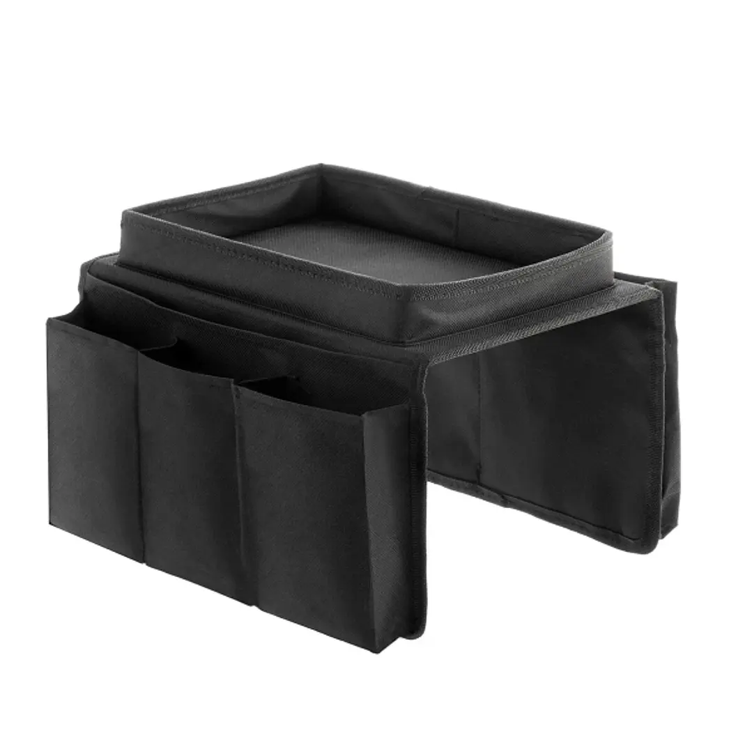 Innovagoods Bandeja para Sofa 2 en 1 - Multifuncion - Organizador de Mandos con 6 Compartimentos - Superficie Bandeja 26x17cm - 54x31x4cm - Color Negr 1