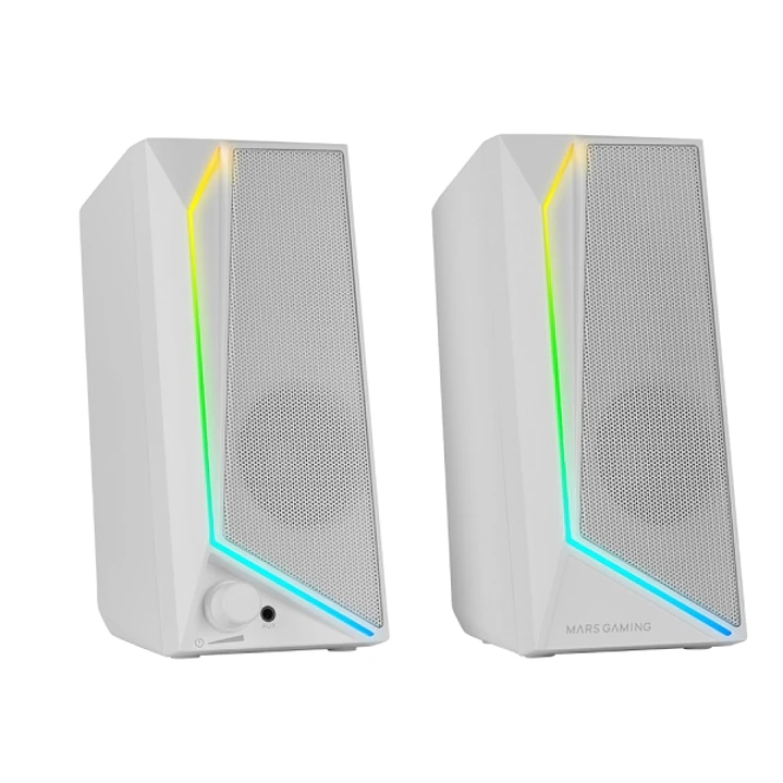 Mars Gaming MS72 Altavoces Gaming de 15W - Luces RGB - Jack 3.5mm - Procesador de Sonido DSP - 178x79x110mm - Color Blanco 1