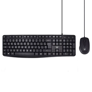 Ewent Pack Teclado + Raton para Oficina - Teclas Silenciosas de Perfil Bajo - 1000dpi - Disposicion Italiana QWERTY IT - Cable de 1.35m - Teclas Silen