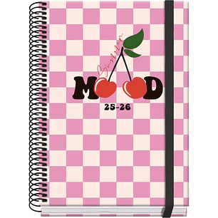 Dohe Cherry Agenda Escolar 25/26 Espiral A5 - Semana Vista - Papel 70g/m2 - 4 Hojas de Pegatinas - Cubierta de Carton Plastificado - Cierre con Goma E