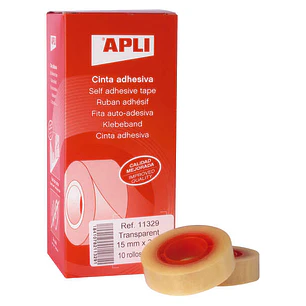 Apli Cinta Adhesiva Transparente 15mm x 33m - Resistente al Agua y a la Intemperie - Facil de Cortar con las Manos - Ideal para Manualidades y Embalaj