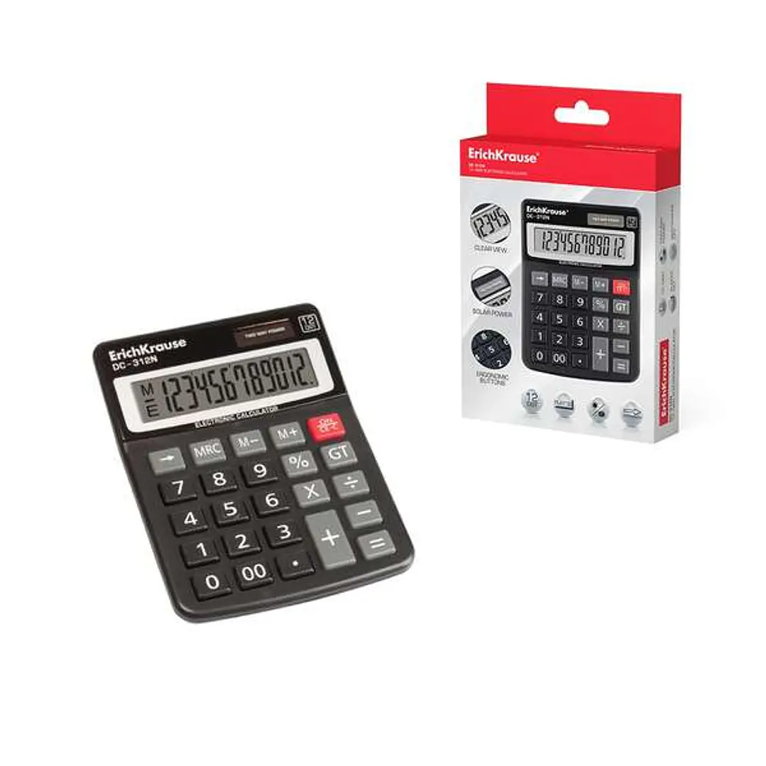 Erichkrause Calculadora Electronica de Sobremesa de 12 Digitos - Pantalla LCD de 12 Digitos - Funciones de Calculo Avanzadas - Energia Solar - Color N 1
