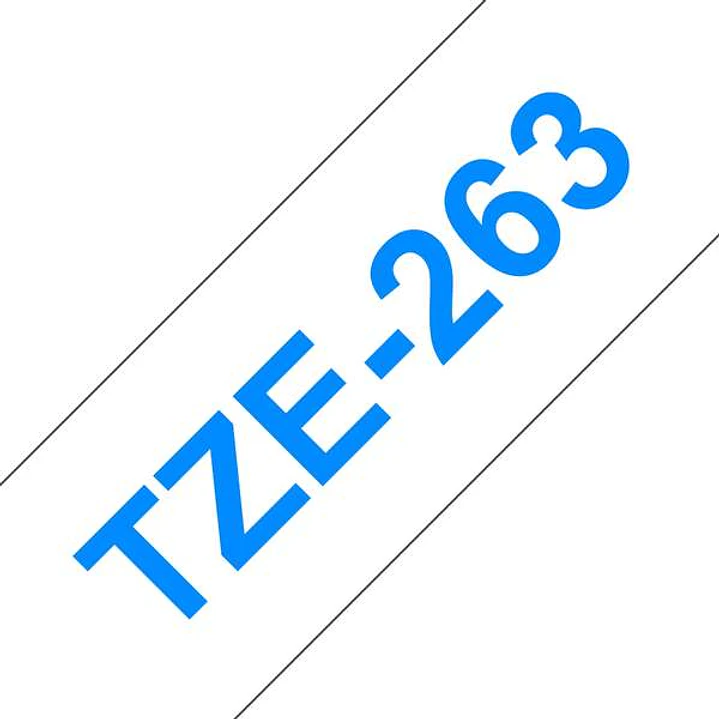 Brother TZe263 Cinta Laminada Generica de Etiquetas - Texto azul sobre fondo blanco - Ancho 36mm x 8 metros 1