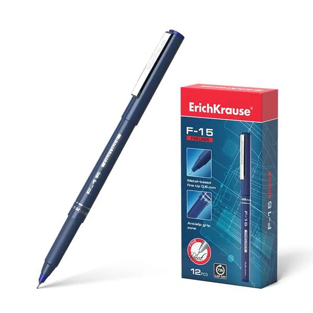 Erichkrause F-15 Rotulador Punta Fina - Trazo de 0.6mm - Clip Metalico - Color Azul 1