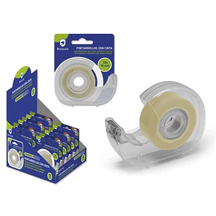 Bismark Portarrollos con Cinta Adhesiva Transparente - Cuerpo de Plastico - Incluye Cinta de 33mx1.9cm - Ideal para Uso Escolar - Color Transparente