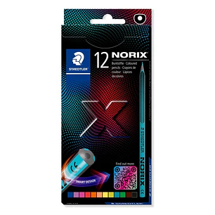 Staedtler Norix 186 Pack de 12 Lapices de Colores HB - Madera Negra - Mina de Grafito - Diseño Inteligente - Para Escribir, Dibujar y hacer Bocetos