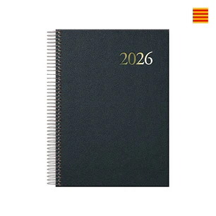 Dohe Segovia Agenda Anual Espiral en Catalan - Dia Pagina - Sabado y Domingo misma Pagina - Tamaño 14x20cm - Color Negro