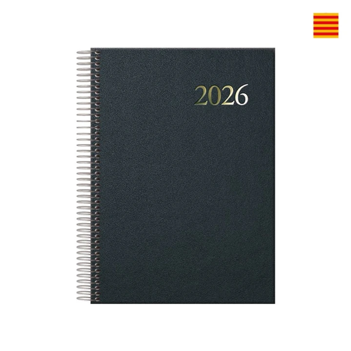 Dohe Segovia Agenda Anual Espiral en Catalan - Dia Pagina - Sabado y Domingo misma Pagina - Tamaño 14x20cm - Color Negro 1