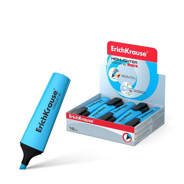 Erichkrause Visioline V-12 Marcador Fluorescente - Punta Biselada - Tinta a Base de Agua - Color Azul 1