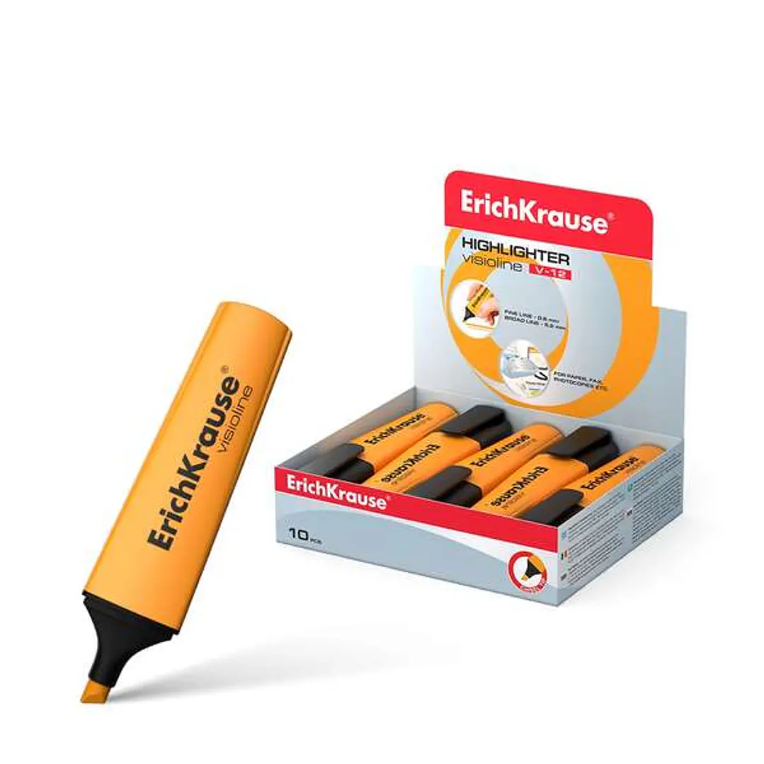 Erichkrause Visioline V-12 Marcador Fluorescente - Punta Biselada - Tinta a Base de Agua - Color Naranja 1