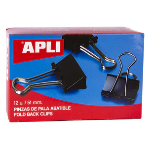 Apli Pinzas Abatibles 30x51mm - Acero Templado Negro - Asas Niquel - 12 Unidades - Sujecion Hasta 220 Hojas