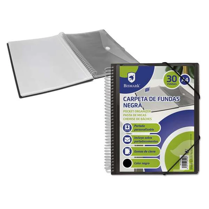 Bismark Carpeta con 30 Fundas Transparentes - Formato A4 - Incluye Sobre Portadocumentos - Cierre de Gomas 1