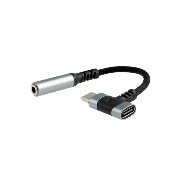Nanocable Cable Adaptador de Audio USB-C a Jack 3.5mm - Longitud 10cm - USB-C Hembra Adicional para Carga Simultanea - Color Negro y Gris 1