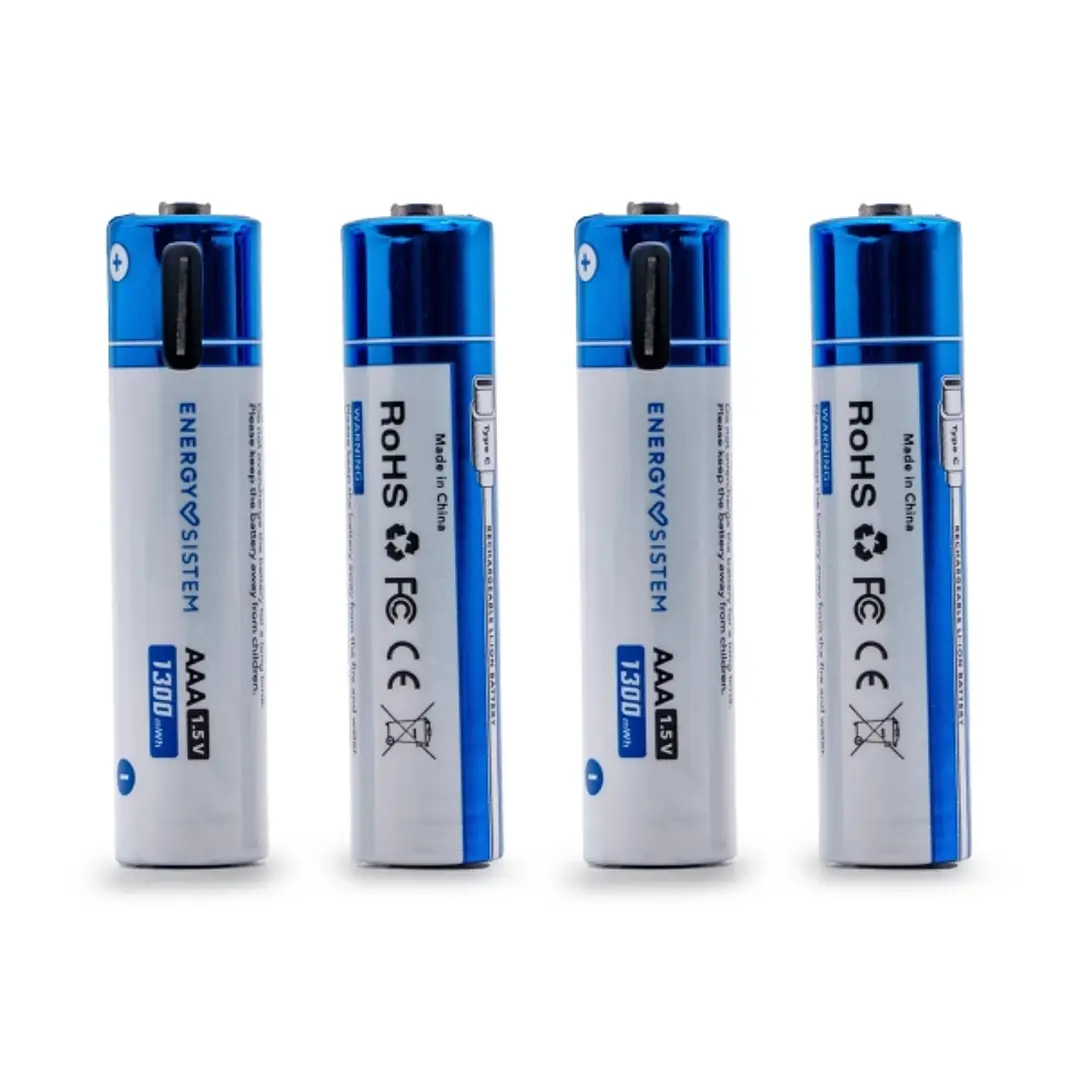 Energy Sistem Charge Pro C Pack de 4 Pilas Recargables USB-C - 1100mWh - 740mAh - AAA  - 1.5V - Carga Por USB-C 1