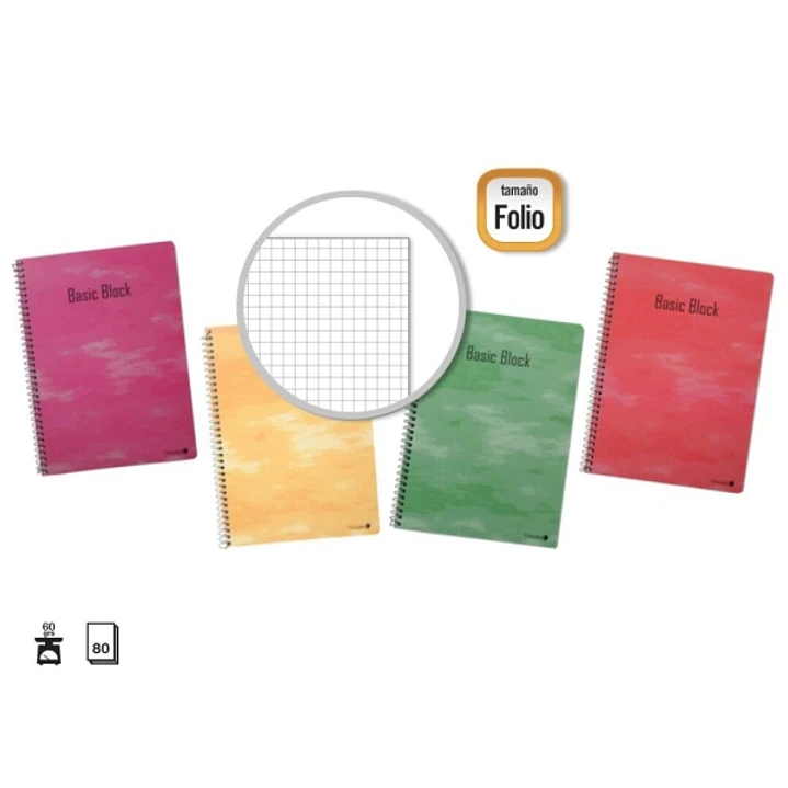 Golden Pack de 10 Cuadernos Espiral 80 Hojas 60gr Cuadricula - Tamaño Folio - Tapa Normal Plastificada - Colores Surtidos 1