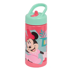 Safta Minnie Mouse Me Time Botella de 410ml - Pajita Integrada - Valvula de Salida de Agua - Asa Superior - Tapon Roscado - 17.8x7.4x6.4cm - Color Ros