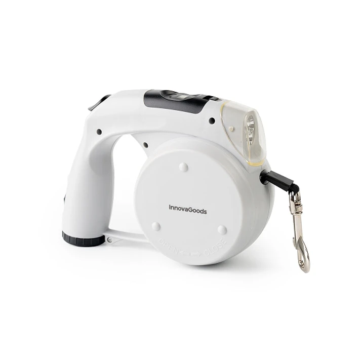 Innovagoods Leashic Correa Retractil 6 en 1 - Luz LED - Reloj - Compartimento de Bolsas y Comida - Bebedero - Extension hasta 4m - Apto hasta 35kg - I 1