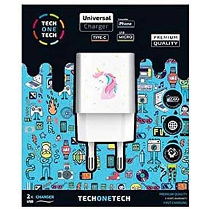 TechOneTech Unicornio Dream Cargador Doble de Pared USB-A - Alto Rendimiento