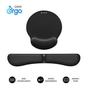Subblim Pack Ergo MemoryFlex Alfombrilla Ergonomica para Raton y Reposamuñecas Teclado - Espuma Elastica - Microtexturizada Impermeable - Base Antides