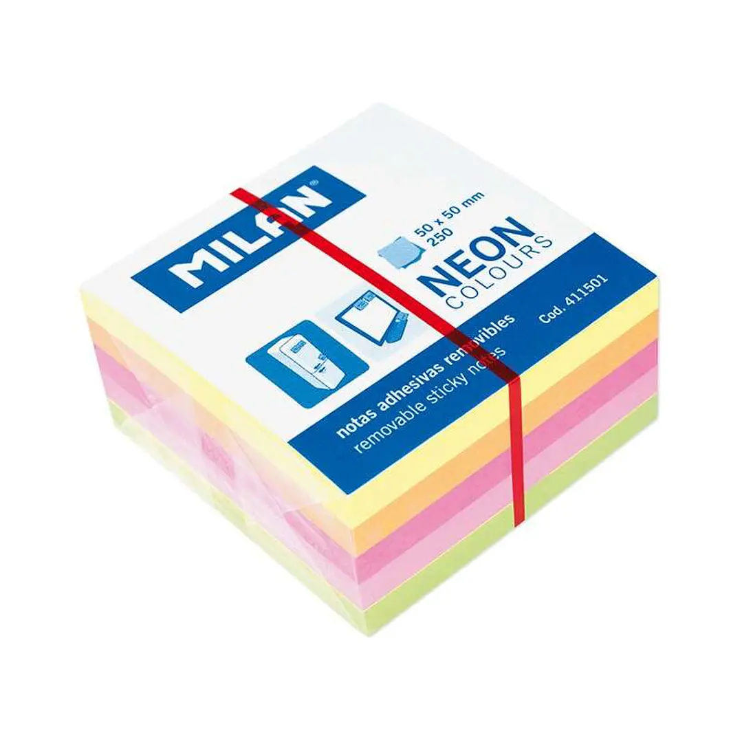 Milan Bloc de 250 Notas Adhesivas Neon Mini - Removibles - Medidas 50mm x 50mm - Colores Surtidos 1