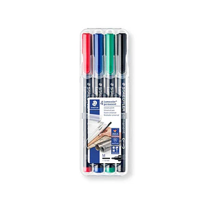 Staedtler Lumocolor 317 Pack de 4 Rotuladores Permanentes - Punta Media Redonda - Trazo 1mm Aprox - Capuchon con Clip - Secado Rapido - Colores Surtid
