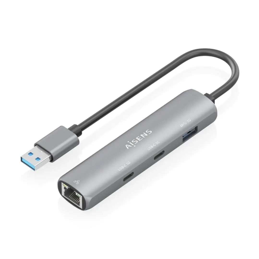 Aisens ASUC-4P036-GR Adaptador de Red USB 3.0 a Ethernet Gigabit + Hub 2xUSB-C y 1xUSB-A 3.0 - 15cm - Color Gris 1