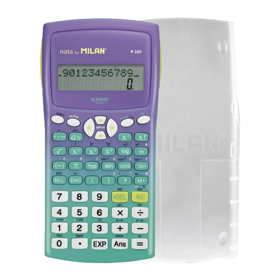 Milan M240 Sunset Calculadora Cientifica 10+2 Digitos - Pantalla de 2 Lineas - 240 Funciones Integradas Incluyendo 124 Cientificas - Carcasa Protector 1