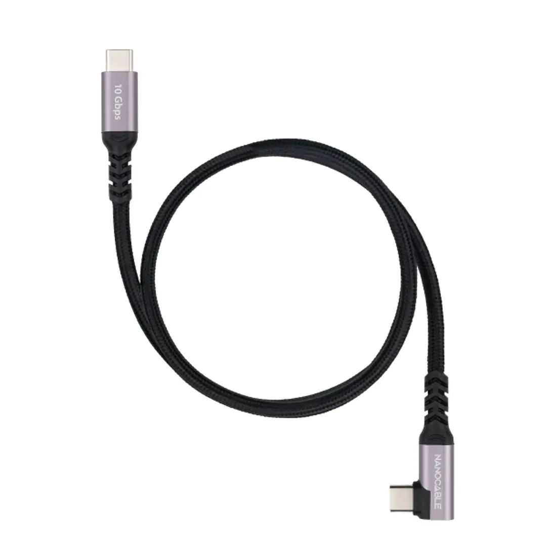 Nanocable Cable USB-C Macho Acodado 90º - Soporta hasta 100W - Longitud 2m - Velocidad de Transferencia hasta 10Gbps - Resolucion 4K - Algodon Trenzad 1