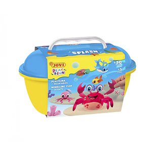 Jovi Play & Fun Cofre Splash con 24 Barras de Plastilina 15gr + Modeladores + Recortables - Sin Gluten - Base Vegetal - No se Seca - Colores Surtidos