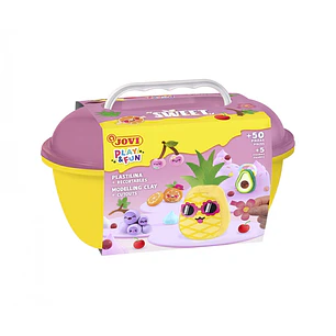 Jovi Play & Fun Cofre Sweet con 24 Barras de Plastilina 15gr + Modeladores + Recortables - Sin Gluten - Base Vegetal - No se Seca - Colores Surtidos