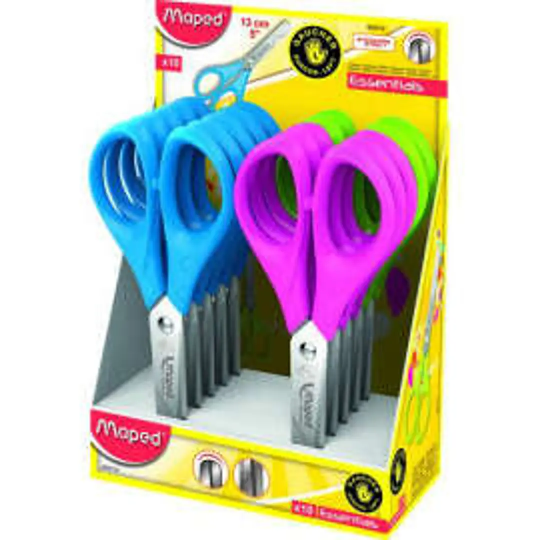 Maped Essentials Tijera Escolar Punta Redonda 13cm - Hojas de Acero Inoxidable - Mango de Plastico Simetrico - Colores Surtidos 1