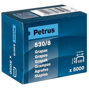 Petrus Caja de 5000 Grapas 530/8 Cobreadas para Clavadora - Patilla de 8mm