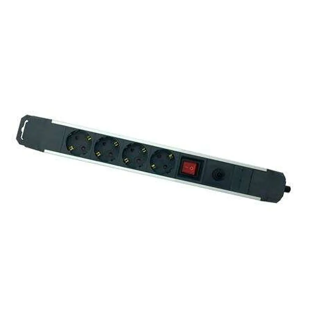 Elbat Regleta Alimentacion Aluminio - 4 Tomas Schuko - Interruptor On/Off - Proteccion de Sobrecarga - Cable de 1.50m 1