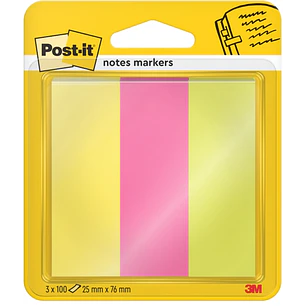 Post-It Pack de 3 Blocs de 100 Marcadores Reposicionables - Forma Rectangular - Colores Surtidos