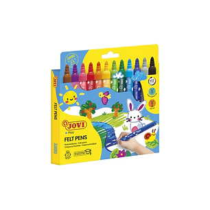 Jovi Felt Pens Estuche de 12 Rotuladores Jumbo - Punta de 5.8mm - Amplia Variedad de Tonos - Tinta de Gran Fijacion - Capuchon de Seguridad Ventilado 